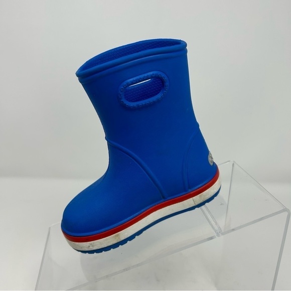 Crocs Unisex Child Kids Light Blue Rain Boots Size C6 Red and White Striped - Picture 4 of 13